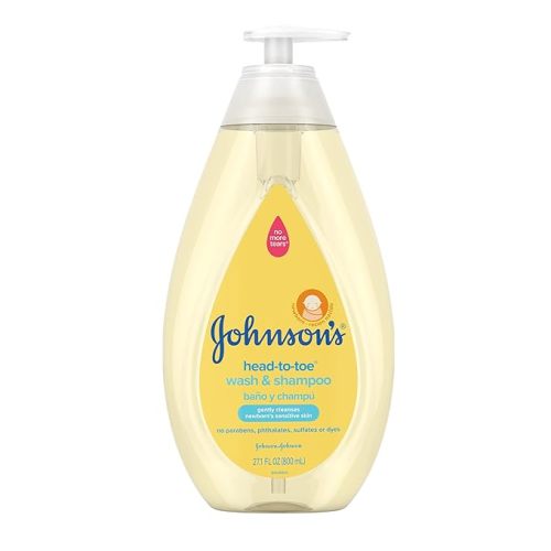 Johnson's Head-to-Toe Gentle Tear-Free Baby & Newborn Wash & Shampoo, Sulfate-, Paraben- Phthalate- & Dye-Free, Hypoallergenic Wash for Sensitive Skin & Hair, 27.1 fl. Oz - 27.1 Fl Oz (Pack of 1) - Amber