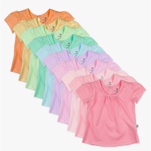HonestBaby Baby-Girls 5-Pack Puff Sleeve T-Shirts 100% Organic Cotton Baby, Toddler, Little Kid, Girl