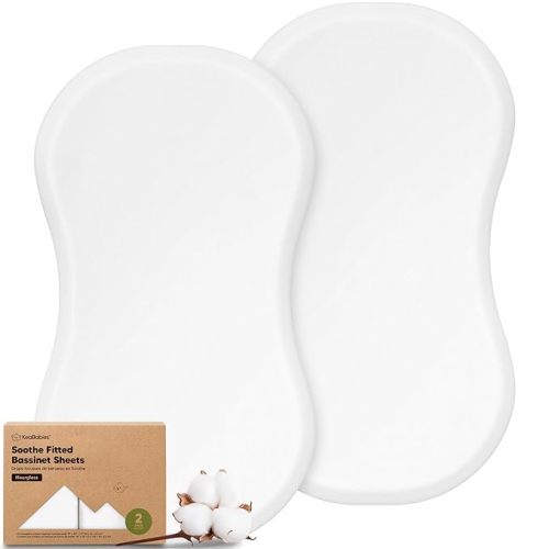 2-Pack Organic Bassinet Sheets for Boys, Girls - 100% Cotton Baby Bassinet Mattress Sheets Compatible with Halo Bassinest Swivel Sleeper, Hourglass 30"x18", Soft & Breathable (Soft White)