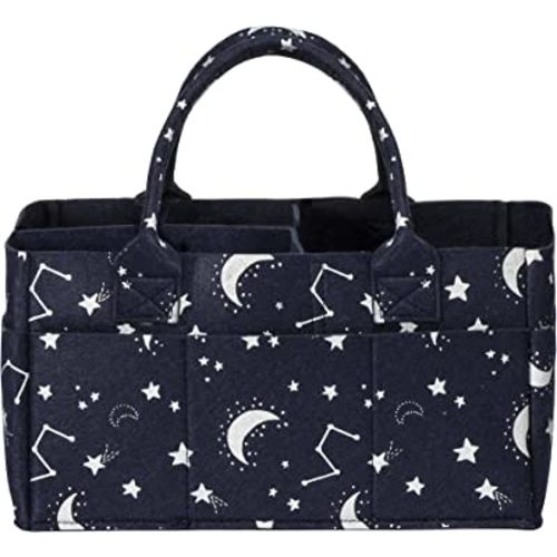 Sammy & Lou Collapsible Constellation Felt Storage Caddy, Divided Design To Keep Diapers, Wipes And Changing Items Organized, Two Handles, 12 in x 6 in x 8 in