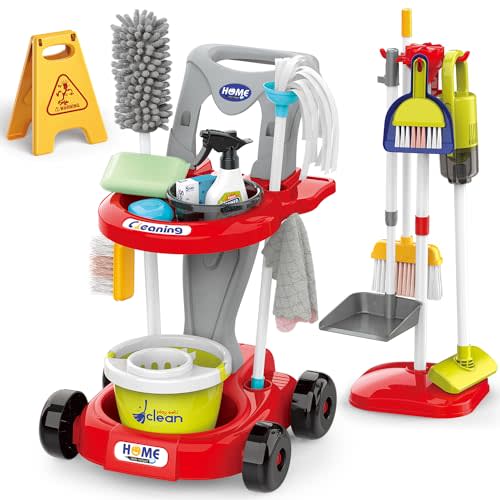 Toddler Cleaning SetKids Cleaning Toy SetNew 29-Piece Detachable Kids Cleaning Set for Toddlers - Pretend Play Educational Cleaning Carts (red)
