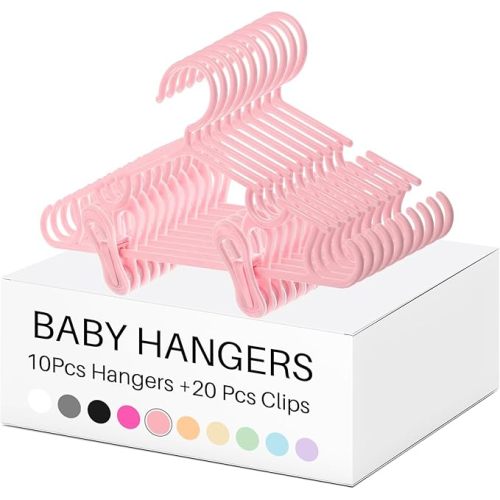 Hsei 5/10/40 Pack Baby Hangers with 10/20/80 Clips, Plastic Kids Pants Hangers for Nursery Closet Top and Bottom Clothes Hanger Set for Newborn Infant Toddler(120 Packs Total,Multicolor,10.6 Inch)