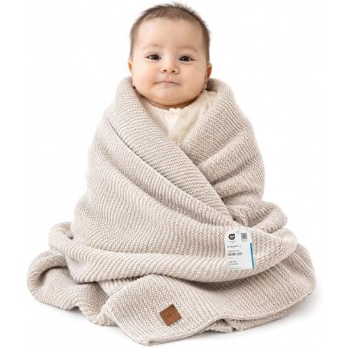 Soft Knit Baby Blanket 30x40 in, Stone – Oeko-Tex Certified, Breathable Swaddle & Receiving Blanket for Newborns, Crib & Stroller, Machine Washable
