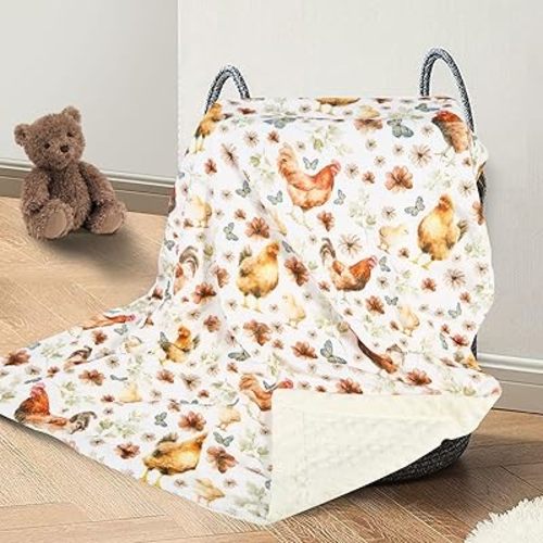 Chicken Baby Blanket for Boys Girls Soft Fleece Minky Blanket with Dotted Backing Double Layer Newborn Toddler Blankie for Nursery Stroller Crib Gift to Son Nephew Grandson 26.5 * 40 Inches