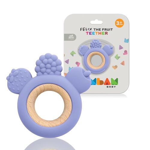 BAMBAM Baby Premium Silicone Teething Ring Toy – Felix The Fruit – 100% BPA Free Silicone, Child Safety Tested, Teether Toys for Baby & Infant 0-6 and 6-12 Months (Grape Royale)