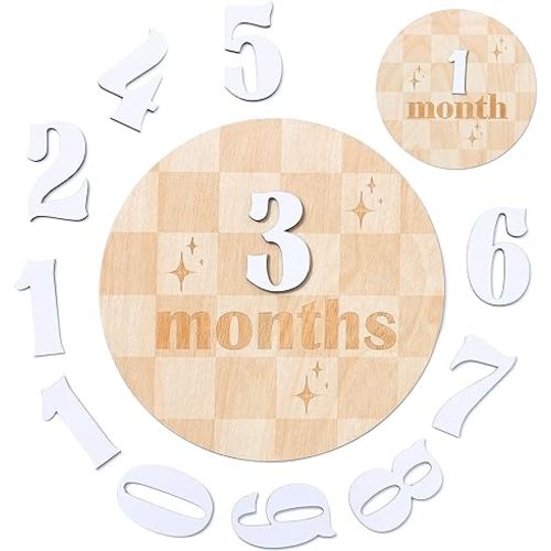 Baby Monthly Milestone Cards (Theme: DISC CARO) - Wooden Monthly Milestone Discs - Newborn Photography Props to Document Your Baby´s Growth - Baby Announcement Sign
