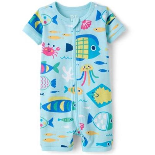 The Children's Place Baby Short Sleeve Fish Snug Fit Cotton Cropped One Piece Pajamas Blue 0-3 M