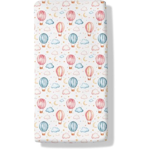 Watercolor Hot Air Balloon Cloud Moon Baby Crib Sheets for Boys Girls Sky Adventure Soft Snug Fitted Crib Mattress Cover Boho Air Balloon Baby Sheet for Standard Crib Toddler Mattress Retro 52x28in