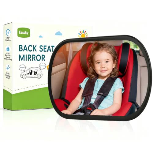 Baby Car Mirror for Backseat - Rear Facing Car Seat Mirror Safety for Infant Newborn - Easily Observe the Baby Move,Clear Wide View,360Rotation, Secure, Shatterproof - Black