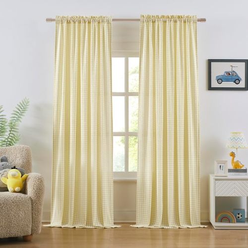 ZJDECOR 84 Inches Yellow White Buffalo Plaid Curtains for Living Room