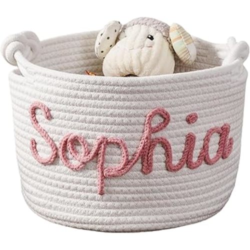 Custom Baby Gift Basket, Personalized Baby Show Gift Basket With Name, Children's Toy Storage Box, Rope Cotton Bag, Baby Name Basket, Newborn Baby Gift (Style 3) (Style1) (C2)