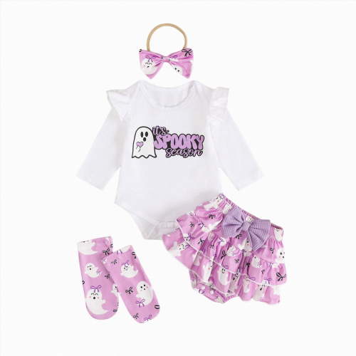 mgoYE 9 Month Baby Girl Clothes My First Halloween Baby Girl Outfit 1st Halloween Pumpkin Romper Tutu Skirt Dress Headband Cute Fall Clothes 4PC(Purple,3-6 Months)