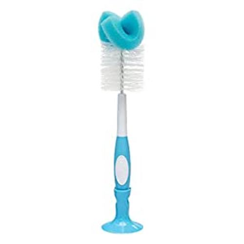 Dr. Brown's Reusable Sponge Baby Bottle Cleaning Brush with Suction Cup Stand, Scrubber and Nipple Cleaner, Blue 1-Pack