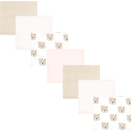 Hudson Baby Unisex Baby Cotton Flannel Receiving Blankets Bundle, Pink Taupe Bear, One Size
