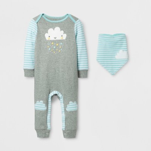 Baby 2pc Cloud Coverall Set Cloud Island - Gray/Aqua 0-3M