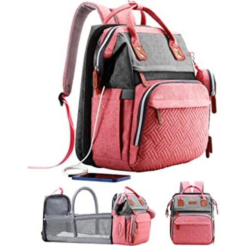 Diaper Bag Backpack with Changing Station, Large Diaper Bag, Baby Bag, Multifunctional Diaper Bag, Pinkgray