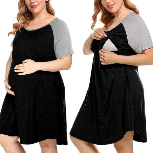 Plus Size 3 in 1 Labor/Delivery/Hospital Gown Nursing Maternity Nightgown Dress for Breastfeeding 1-5XL
