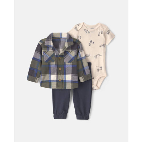 Baby Boy 3-Piece Plaid Fleece Layering Set - Green/Navy Blue | Carter's