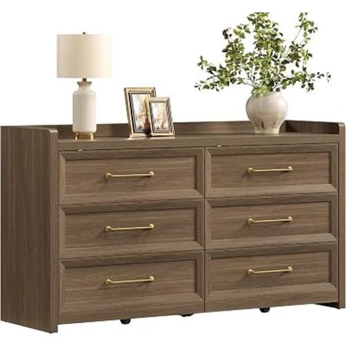 SICOTAS 6 Drawer Dresser for Bedroom-56.4" Extra-Wide Wood Chest of Drawers