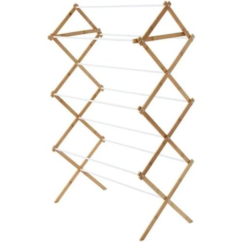 Collapsible Bamboo Drying Rack Foldable Laundry Drying Stand for Air-Drying Clothes, Towels, Blankets & Delicates, Indoor & Outdoor Use