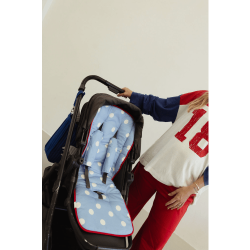 Pram liner - blue polka dot –By Billie