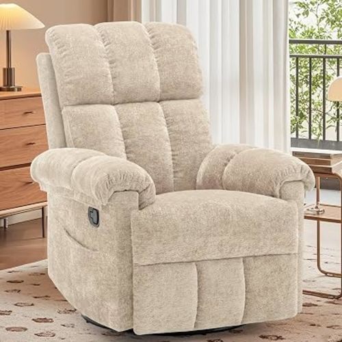 Korser Small Swivel Rocker Recliner Chair, Manual Recliner, Khaki