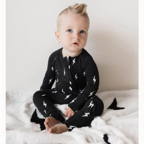 Midnight Lightning Bolt | Bamboo Zip Pajamas | Milk & Baby – Milk & Baby