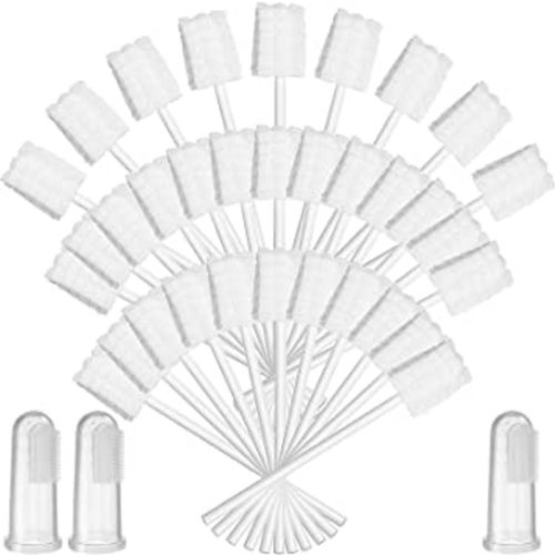 Tondiamo 100 Pcs Baby Tongue Cleaner Toothbrush Baby Oral Cleaner with 3 Pieces Finger Toothbrush for Newborn Mouth Oral Cleaning Infant for 0-36 Months