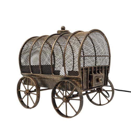 Metal Wagon Night Light – Western Rustic Table Lamp with Vintage Farmhouse Charm – Country Ranch Accent Lighting for Bedroom, Living Room, or Entryway – Perfect Cowboy Gift for Collectors