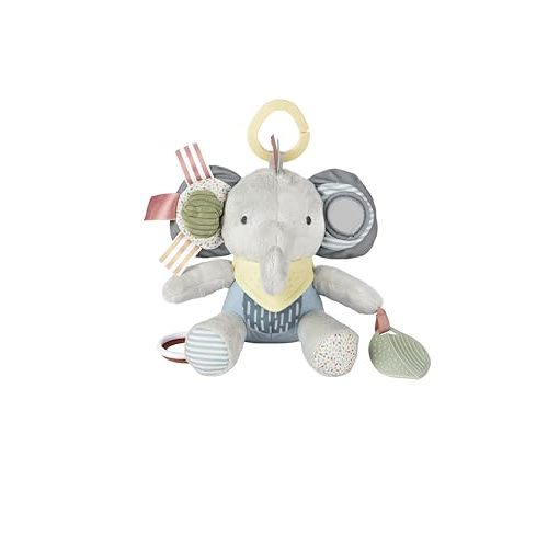 Skip Hop Bandana Buddies Soft Textured Baby Activity and Teething Toy for Multi-Sensory Play with Rattles, Crinkle Sounds, Squeaker and Mirror, Attaches to Stroller and Car Seat, Elephant, Age 0+