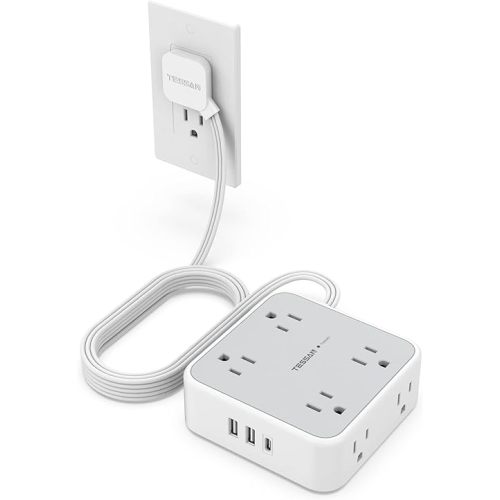 Power Strip Surge Protector 10 Ft Cord, 8 AC Outlets, 3 USB Charger(1 USB C Port), TESSAN Ultra Thin Extension Cord, Flat Plug, 900 Joules Protection, Desk Charging Station for Home, Office