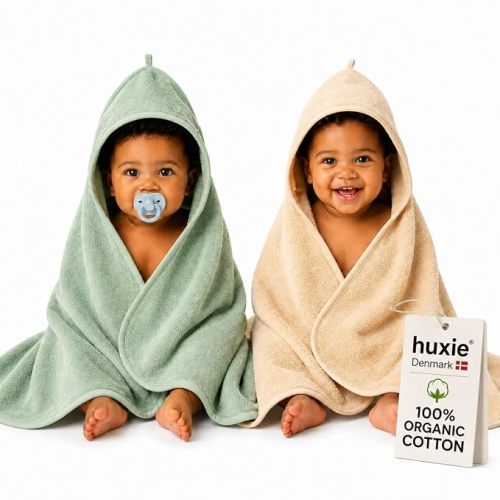 Hooded Baby Towels – 100% Organic Cotton Baby Bath Towels – Baby Boy and Girl Newborn Essentials - Super-Soft and Absorbent.(2-Pack Fog and Roman Green)
