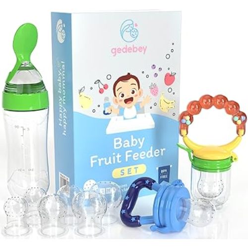 Baby Fruit Feeder Pacifier - 3 Pack | 2 Frozen Fruit Teething Pacifier & 1 Baby Food Spoon Feeder | Baby Silicone Feeder Pacifier | Teething Feeder, Baby Food Feeder Fruit Pacifier (Colorful)
