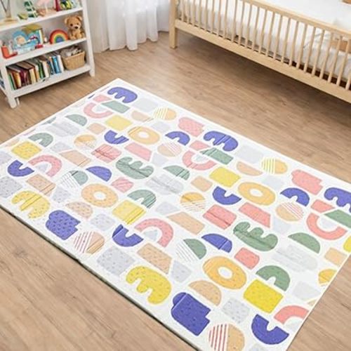 Oribel Foldable Baby Play Mat | 6.6ft x 5ft | Odour Resistant | Premium Thick & Plush | Waterproof, Stain Resistant & Easy Clean (Happy Palette)