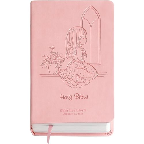 Let's Make Memories Personalized Precious Moments Bible - Religious Keepsake - Baptism - Gift of Faith - for Girl, Baby, Kids - Easter Basket Stuffer - Precious Moments - Pink