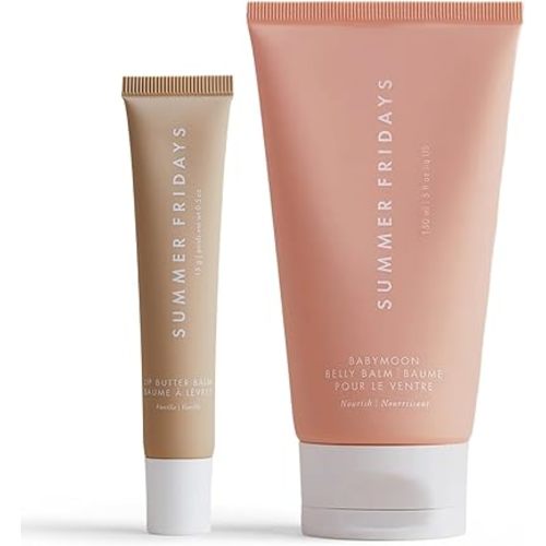 Summer Fridays Vanilla Lip Butter Balm & Babymoon Belly Balm Gift Set - Lip & Body Care Bundle to Help Moisturize Dry Skin & Help Reduce the Appearance of Stretch Marks (2 Count)