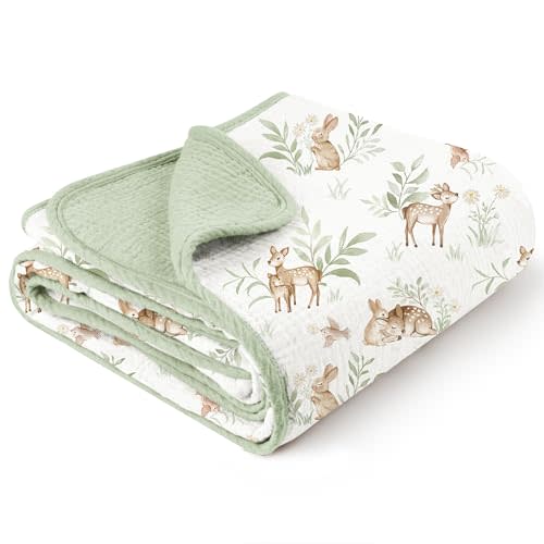 Konssy Muslin Baby Blankets for Girls Boys, 100% Cotton Crib Blanket for Infant Toddler, Super Soft and Lightweight Nursery Swaddling Wrap 40"x36" (Woodland)