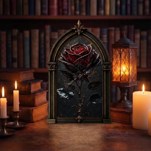 Gothic Rose Wall Art in Arch Frame, Dark Romantic Decor, Black Red Rose Art, Beauty Beast Style, Dark Academia Home Decor Gift