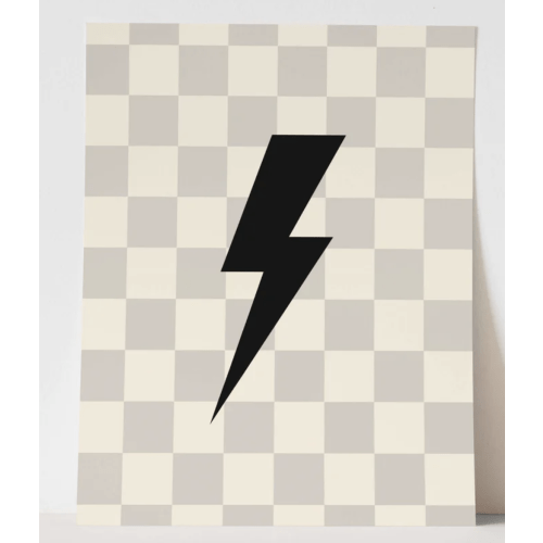 {Light Grey & Natural Check} Lightning Bolt Art Print