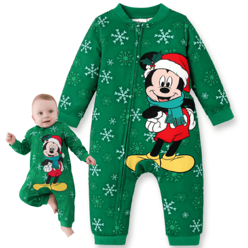 Disney Mickey Mouse Baby Girls Boys Coverall Christmas Jumpsuit Zip Up Outfits, Baby Shower Gifts Newborn to Infant