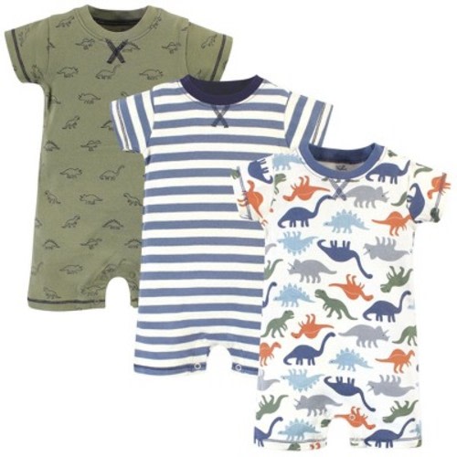 Touched by Nature Baby Boy Organic Cotton Rompers 3pk, Bold Dinosaurs, 12-18 Months