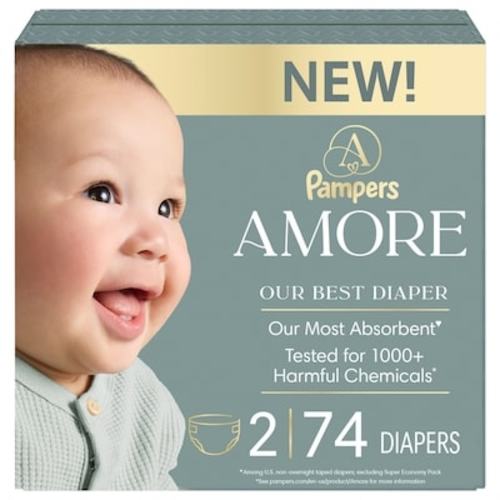 NEW AMORE, Size 2, lbs (10-22 lbs), 74 Count, Our Best Diaper