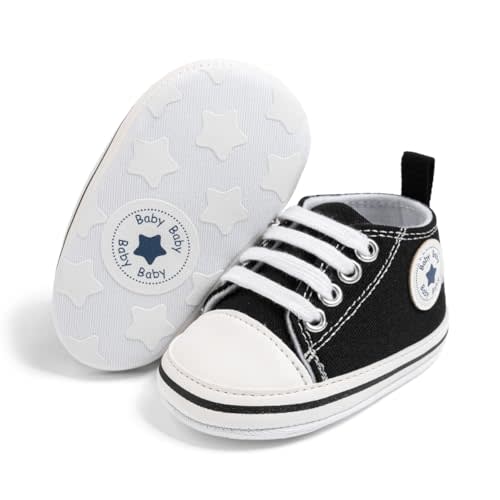 KIDSUN Unisex Baby Boy Girl Canvas Sneaker Soft Sole Infant Lace up Newborn Ankle Toddler First Walkers Crib Shoes
