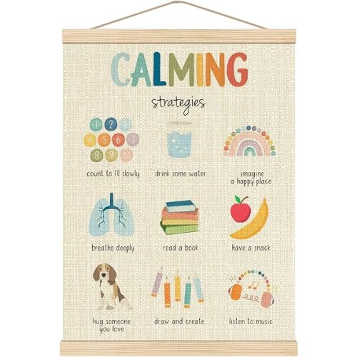 Boat Wades Mental Health Posters for Kids, Calming Strategies Poster Hanger Frame, Inspirational Hanging Wall Banner Decor for Classroom Calm Down Corner School Counselor Office Decor, 12x16 Inch