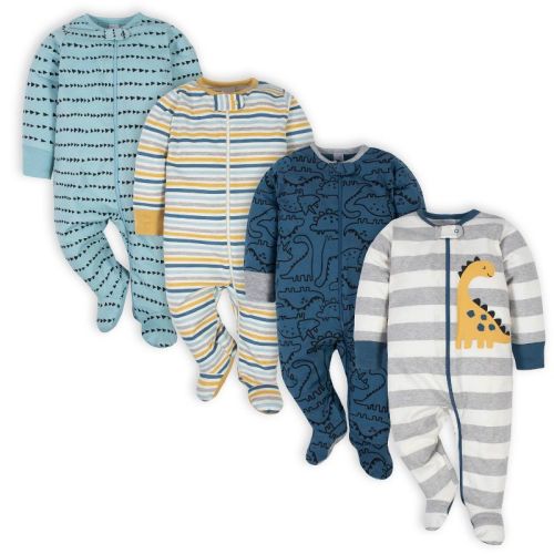 Gerber Baby Boys' Sleep 'n Plays with Mitten Cuffs - Dinosaur - 0-3 Months - 4-Pack