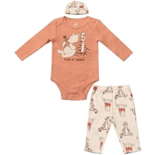 Magic Threadz Disney Clothes Baby Boys Bodysuit, Pants & Hat 3-Piece Outfit – Mickey, Pooh, Stitch, Cars, & Spiderman (0–9M)