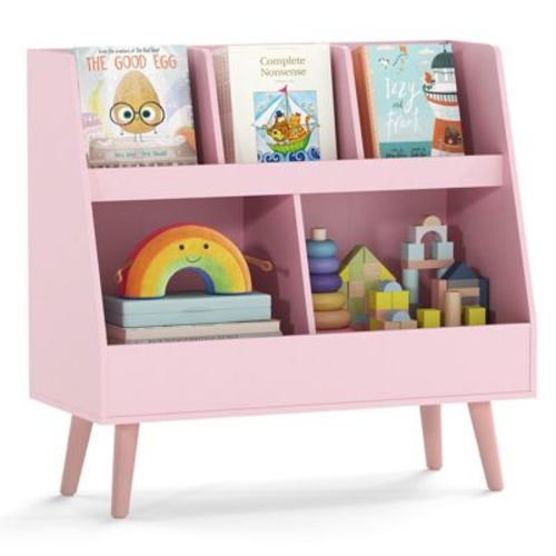 Costway 5-Cube Kids Bookshelf and Toy Organizer Storage Bookcase with Plastic Legs Pink