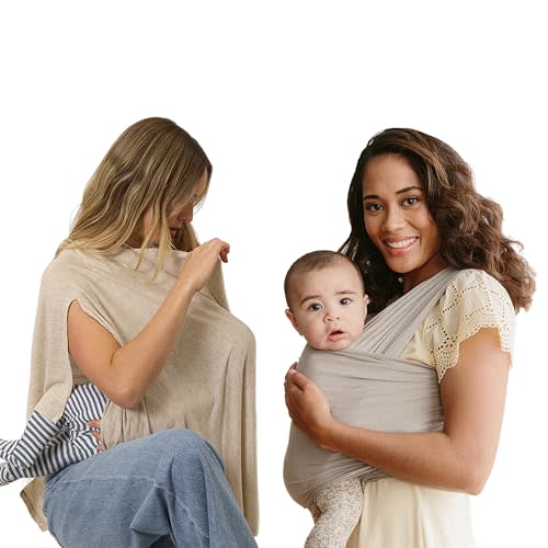 Solly Baby Wrap Carrier & Nursing Cover Bundle, Buttery-Soft & Lightweight Fabric, Postpartum Essential, Newborn Must Haves, Gift for New Mom, Spelt & Flax