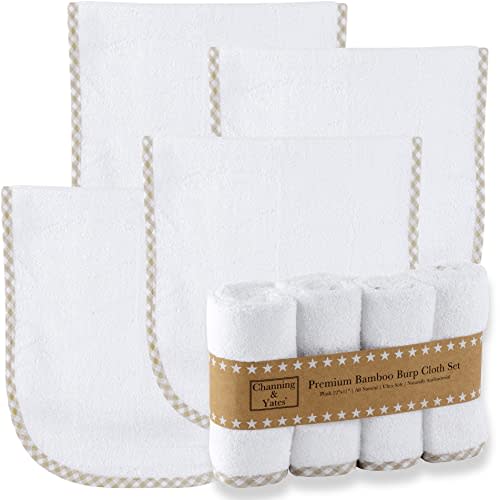 Channing & Yates - Premium Boutique Organic Burp Cloths (4-Pack) Large Face Washcloths - Baby Burp Cloths for Eczema - Thick 22 x 11in - Boutique Baby Must Haves (Beige)