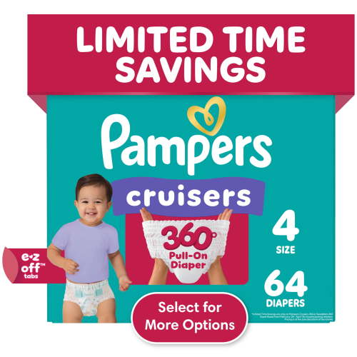 Pampers Cruisers 360 Baby Diapers Size 4, 64ct, Pull-On, EZ-Off Tabs